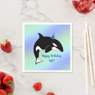 Guardanapo De Papel Aniversário da Baleia Assassina Orca Personalizad