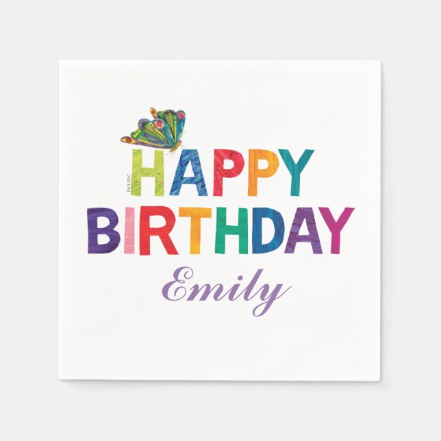 Guardanapo De Papel Aniversário da Borboleta da Lagarta, muito faminta (Frente)