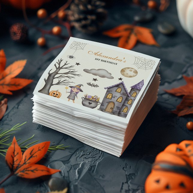 Guardanapo De Papel Aniversário da Bruxa Bebê Doce e Spooky (Criador carregado)