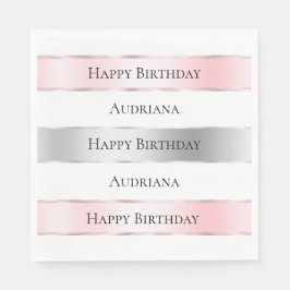 Guardanapo De Papel Aniversário da Fita Rosa-Rosa com Blush Glam Silve