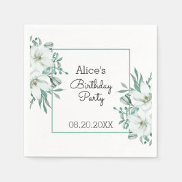 Guardanapo De Papel Aniversário da Flora Verde da Magolia Branca Elega