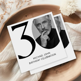 Guardanapo De Papel Aniversário da Foto 30 de Preto e Branco Moderno