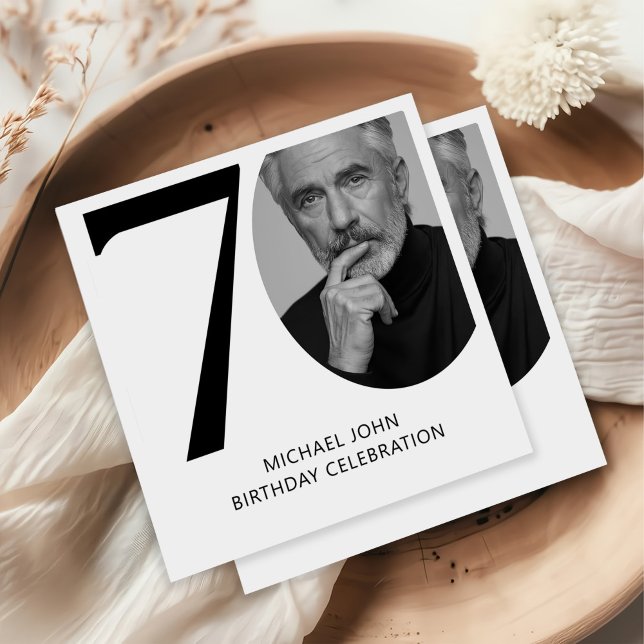 Guardanapo De Papel Aniversário da Foto 70 de Preto e Branco Moderno (Criador carregado)