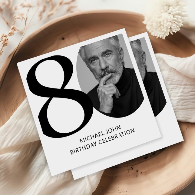 Guardanapo De Papel Aniversário da Foto 80 de Preto e Branco Moderno (Criador carregado)
