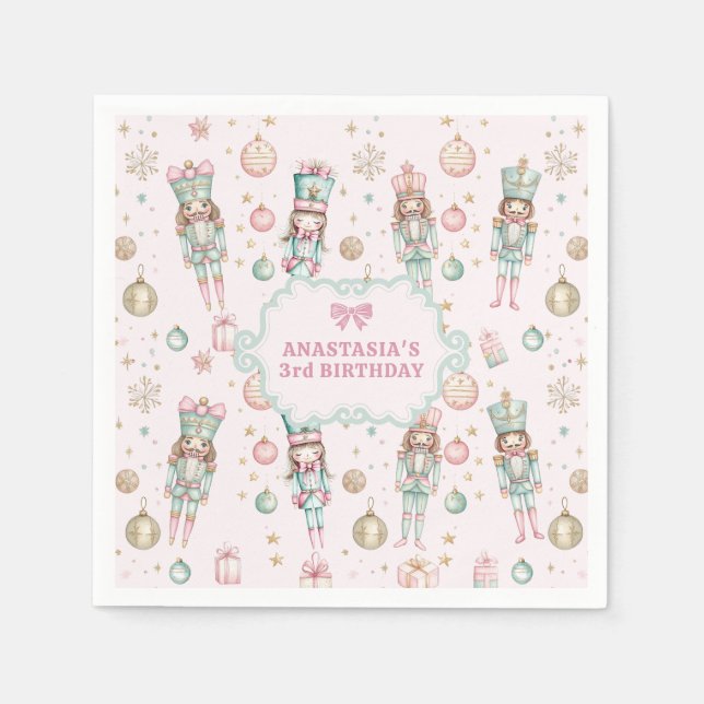 Guardanapo De Papel Aniversário da Menina com Esmagador de Nozes Rosa (Frente)