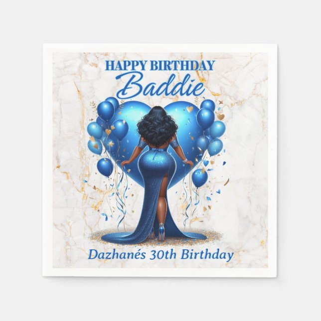 Guardanapo De Papel Aniversário da Mulher Afro-Americana Curventa (Frente)