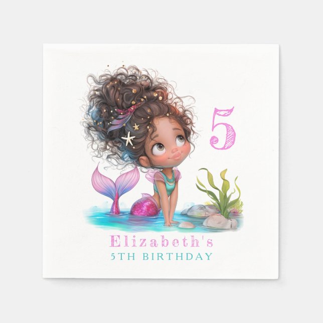 Guardanapo De Papel Aniversário da Pequena Sereia Castanha (Frente)
