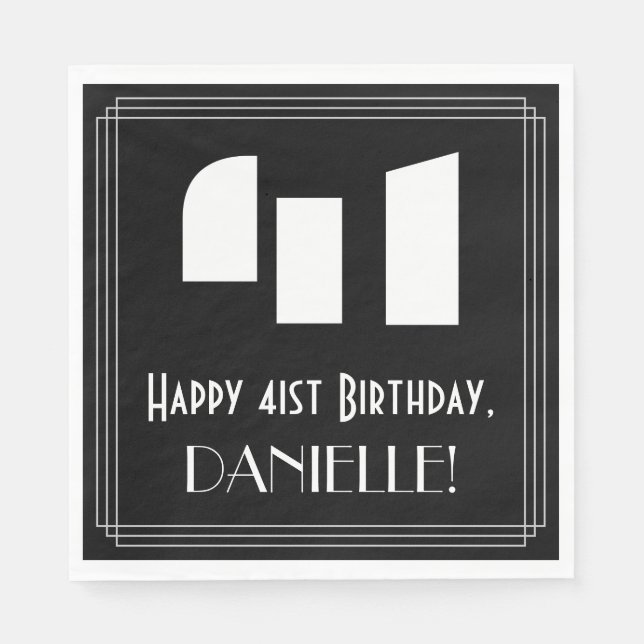 Guardanapo De Papel Aniversário da rua: Art Deco Inspirou "41" + Nome (Frente)