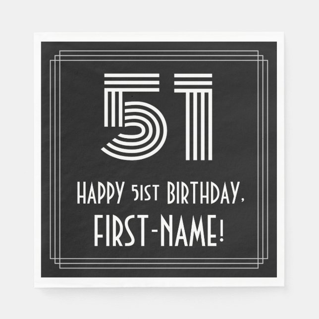 Guardanapo De Papel Aniversário Da rua: Art Deco Inspirou "51" + Nome (Frente)