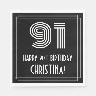 Guardanapo De Papel Aniversário da rua: Art Deco Inspirou "91" + Nome