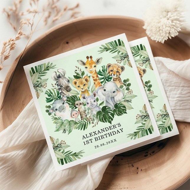 Guardanapo De Papel Aniversário da Selva Tropical Safari Animais Selva (Criador carregado)