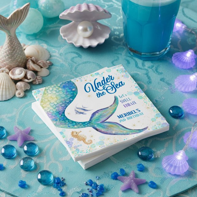 Guardanapo De Papel Aniversário da Sereia Debaixo do Mar (Criador carregado)