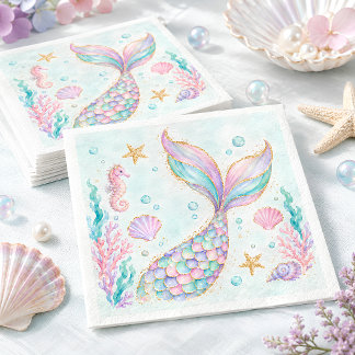 Guardanapo De Papel Aniversário da Sereia Pastel Debaixo do Mar