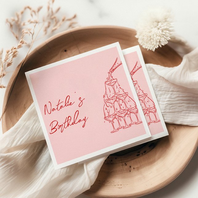 Guardanapo De Papel Aniversário da Torre de Champanhe Retron-Rosa Dese (Criador carregado)