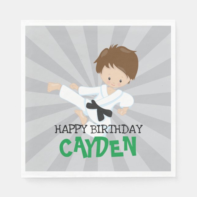 Guardanapo De Papel Aniversário das Artes Marciais Verdes do Karate (Frente)