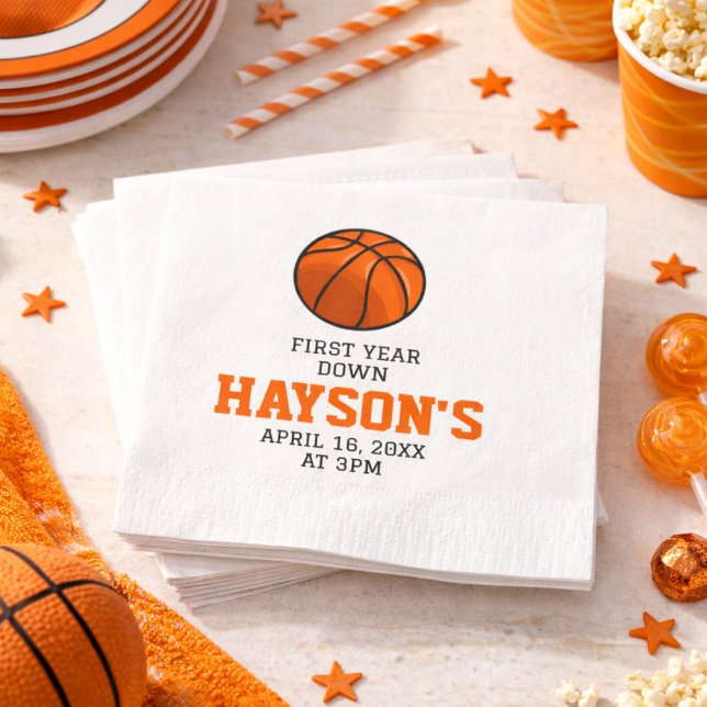 Guardanapo De Papel Aniversário de 1º Ano de Basquete First Year Down (Basketball First Year Down 1st Birthday Napkins)