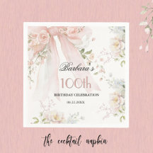 Aniversário de 100 anos Floral Laço Rosa Aquarela