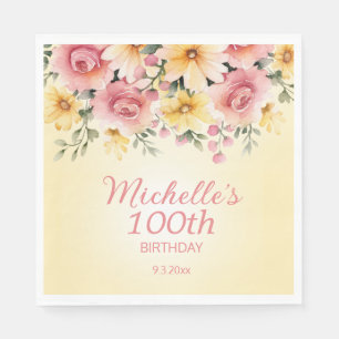 Guardanapo De Papel Aniversário de 100 anos Floral Primavera Rosa Amar