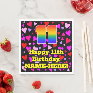 Guardanapo De Papel Aniversário de 11: Padrão de Corações Adoráve