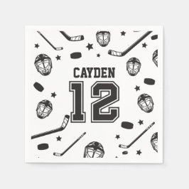 Guardanapo De Papel Aniversário de 12 anos de Hockey preto e Branco