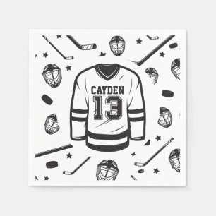 Guardanapo De Papel Aniversário de 13 anos de Hockey preto e Branco