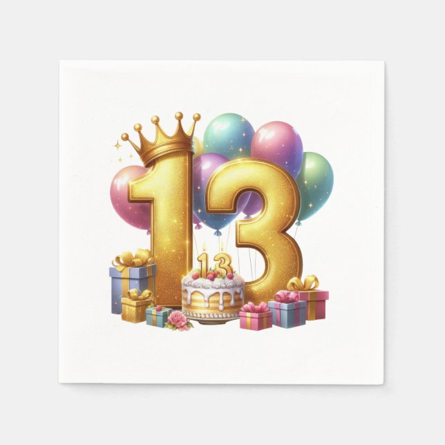 Guardanapo De Papel Aniversário de 13 anos dourado (Frente)