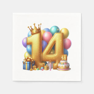 Guardanapo De Papel Aniversário de 14 anos de ouro