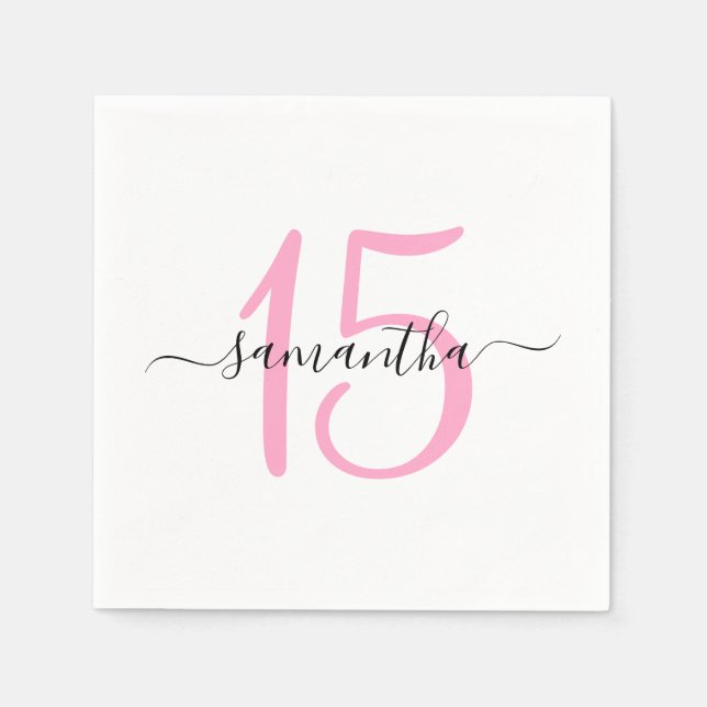 Guardanapo De Papel Aniversário de 15 anos Rosa Personalizado (Frente)