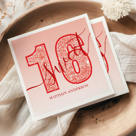 Guardanapo De Papel Aniversário de 16 anos em Letra de Glitter Vermelh