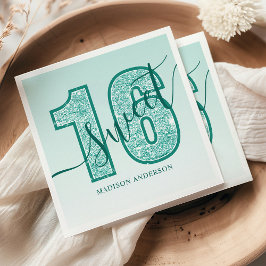 Guardanapo De Papel Aniversário de 16 anos em Script Glitter Azul Turq