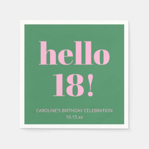 Guardanapo De Papel Aniversário de 18 anos cor-de-rosa verde retrô mod