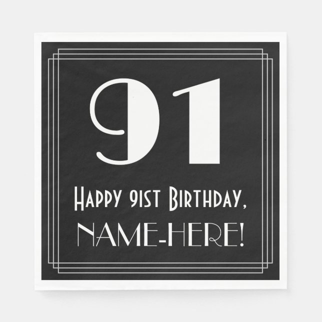 Guardanapo De Papel Aniversário De 1910 ~ Deco De Arte Inspirou "91",  (Frente)