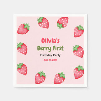 Guardanapo De Papel Aniversário de 1 ano da Berry Morango