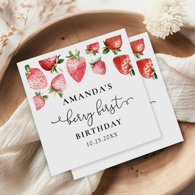 Guardanapo De Papel Aniversário de 1 ano da Morango Doce Morango (Criador carregado)