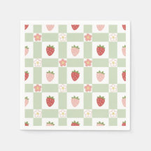 Aniversário de 1 ano Gingham Morango Verde Pastel