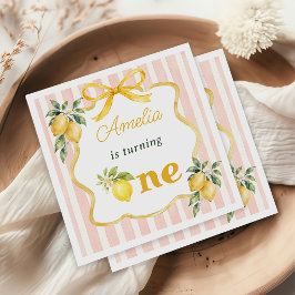 Guardanapo De Papel Aniversário de 1 ano Temático de Limão Rosa Xadrez