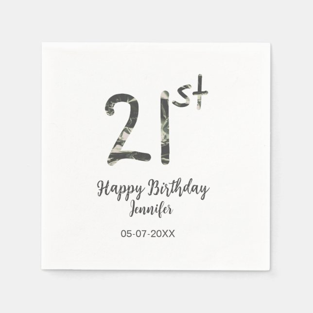 Guardanapo De Papel aniversário de 21 anos adiciona nome data ano mode (Frente)