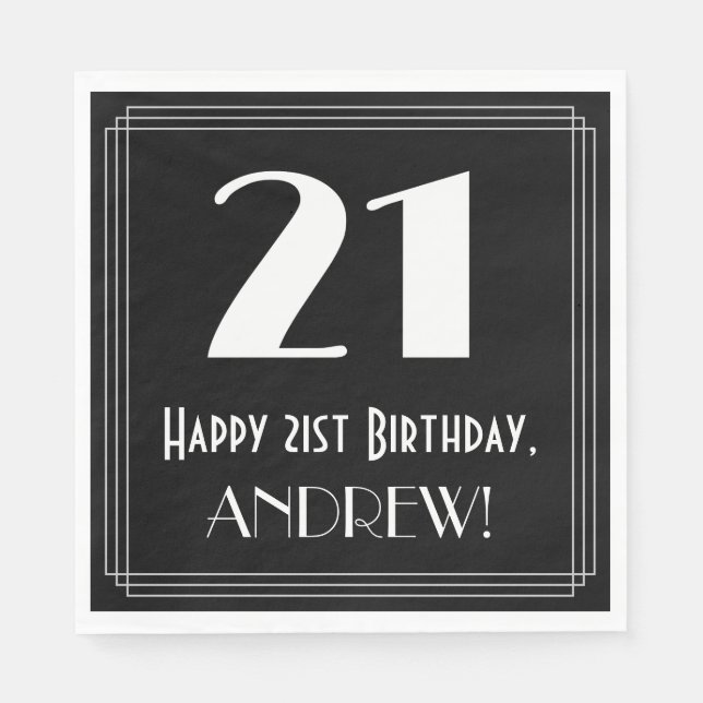 Guardanapo De Papel aniversário de 21 anos ~ Art Deco Inspirou "21", N (Frente)