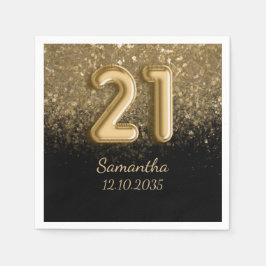 Guardanapo De Papel Aniversário de 21 anos brilhante preto Dourado Ele