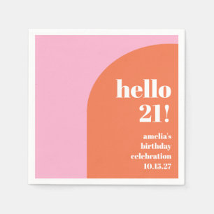 Guardanapo De Papel Aniversário de 21 anos cor de laranja Cor-de-rosa 
