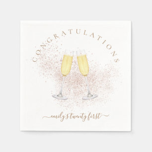 Guardanapo De Papel aniversário de 21 anos de Champanhe com rosa Doura