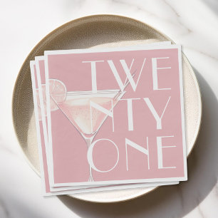 Guardanapo De Papel Aniversário de 21 anos de Cocktail Rosa Moderno
