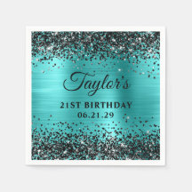 Aniversário de 21 anos em Preto Brilho Turquesa Az