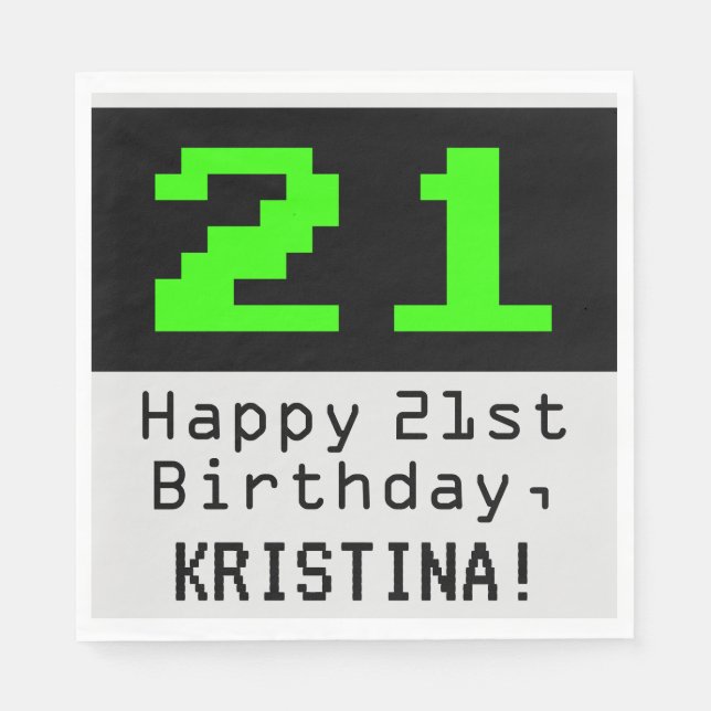 Guardanapo De Papel aniversário de 21 anos - Estilo Nerdy / Geeky "21" (Frente)