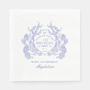 Guardanapo De Papel aniversário de 21 anos francês Blue Floral Crest P