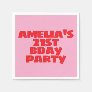 Guardanapo De Papel Aniversário de 21 anos moderno rosa vermelho foto 