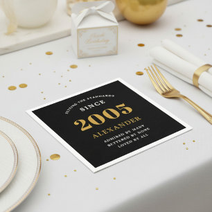 Guardanapo De Papel Aniversário de 21 Anos Nome 2005 Preto Dourado Ele