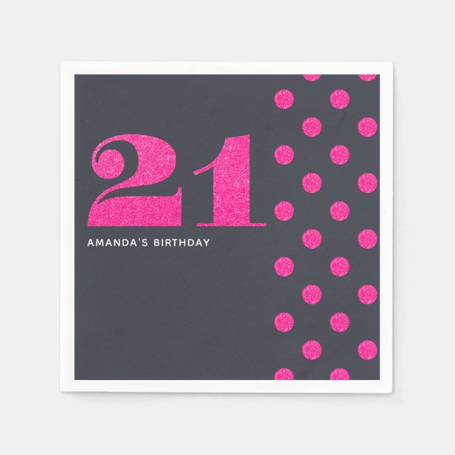 Guardanapo De Papel aniversário de 21 anos personalizado o brilho rosa (Frente)