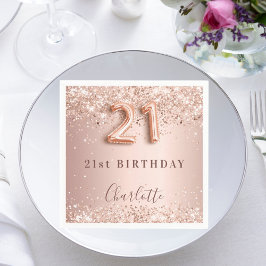 Guardanapo De Papel aniversário de 21 anos rosa dourado blush name