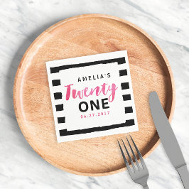 Guardanapo De Papel Aniversário de 21 anos rosa-preto-e-branco